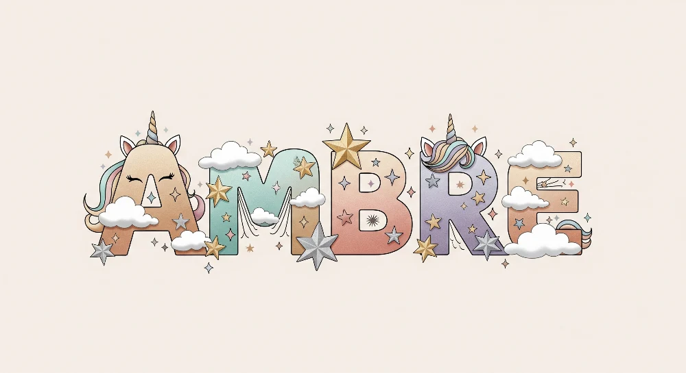 Nursery room wallpaper | Színes betűkkel, egyszarvúval és csillogó csillagokkal