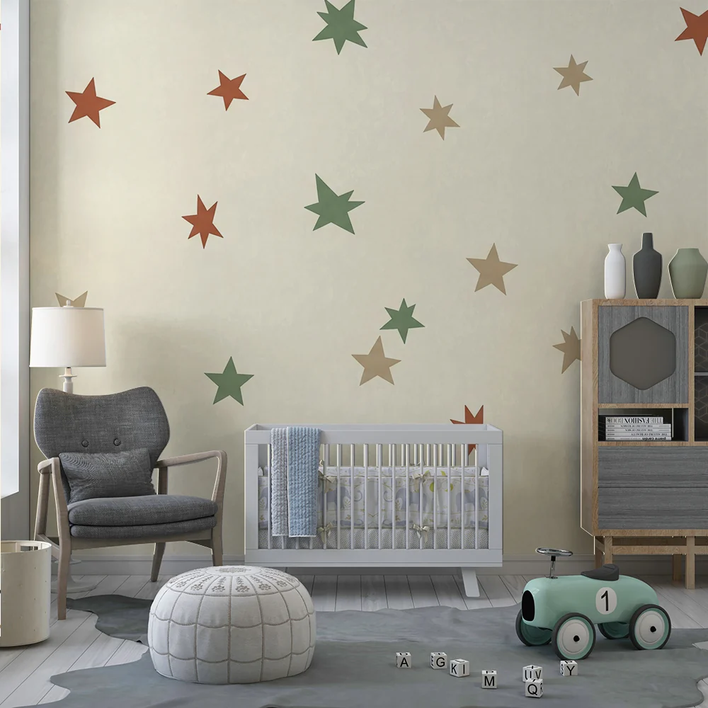 Nursery room wallpaper | Színes csillagok puha háttérrel