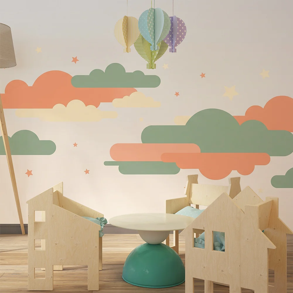 Nursery room wallpaper | Színes felhők és puha csillagok egy nyugtató égbolthoz