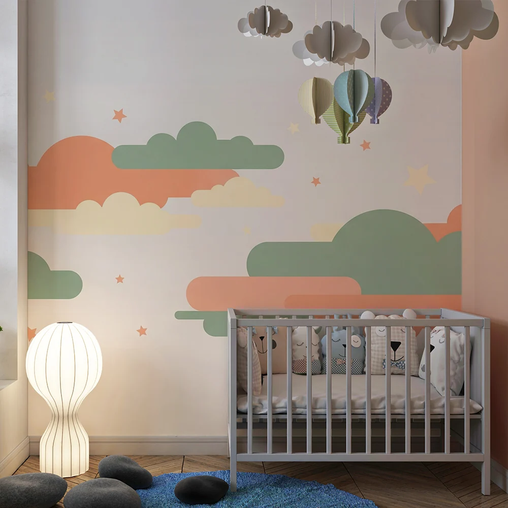 Nursery room wallpaper | Színes felhők és puha csillagok egy nyugtató égbolthoz