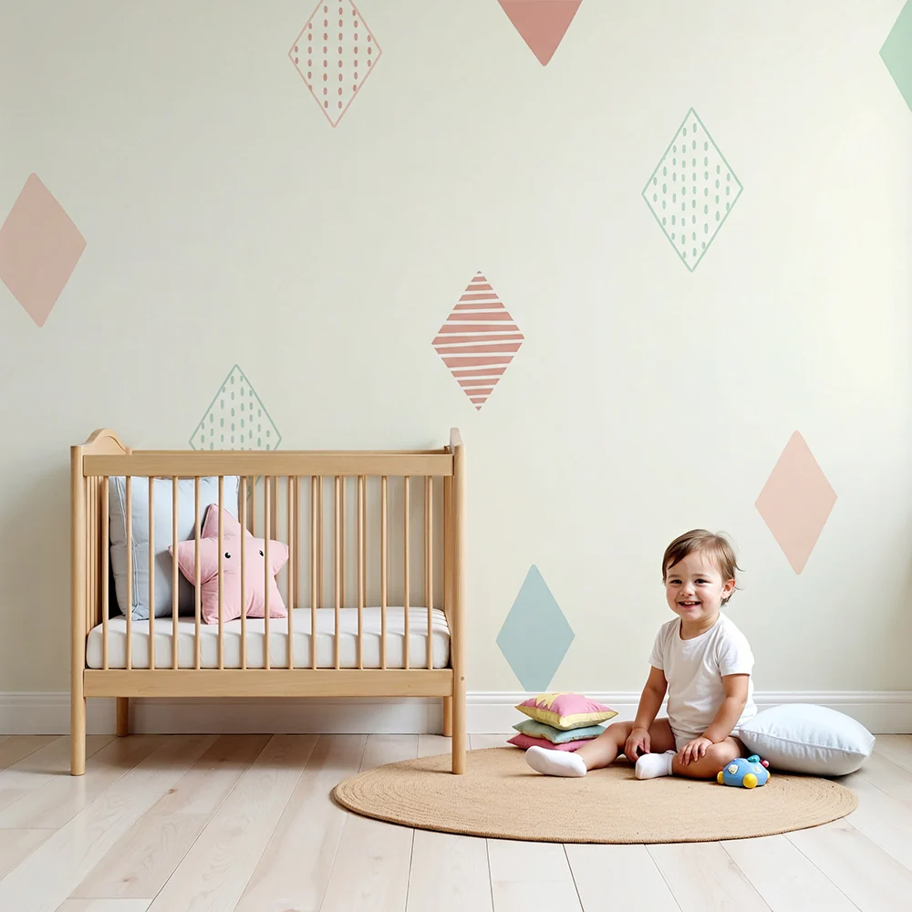 Nursery room wallpaper | Színes gyémánt minták puha háttéren