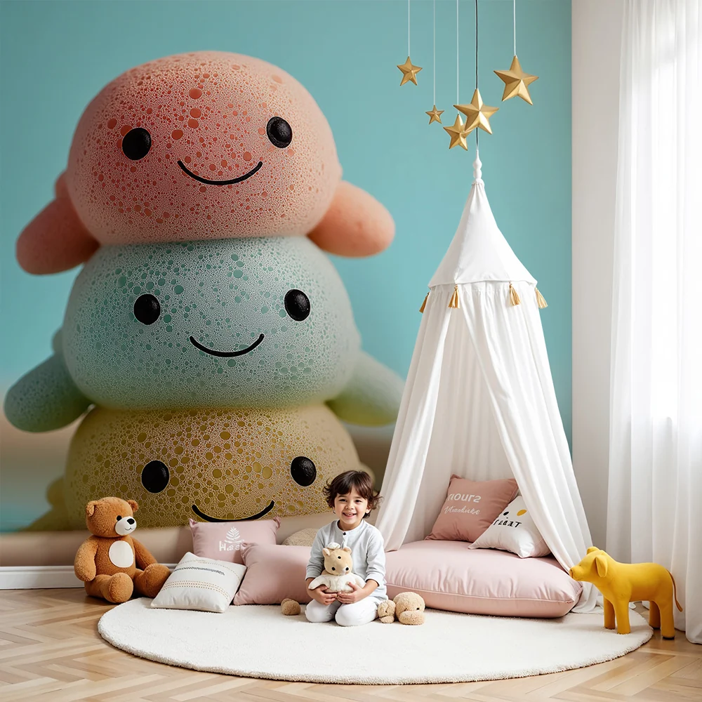 Nursery room wallpaper | Színes habfigurák játékos világért