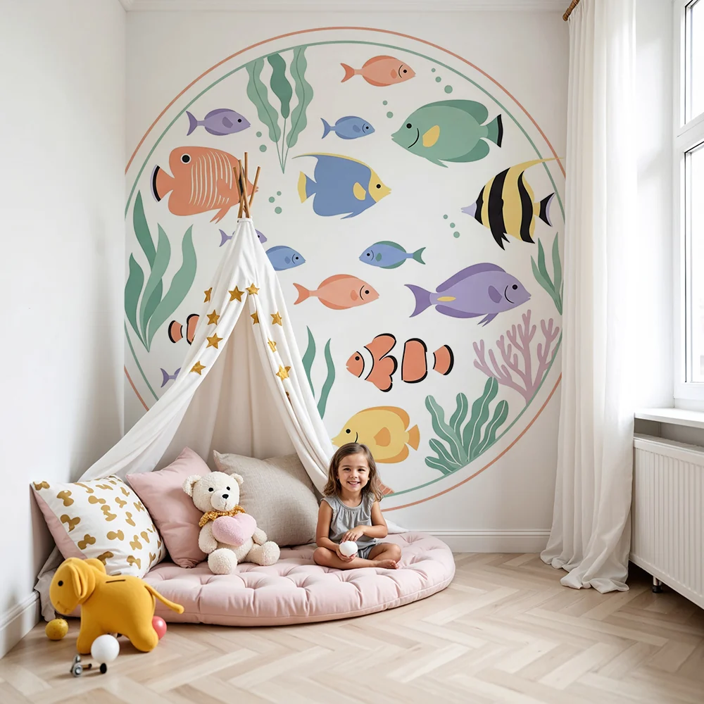 Nursery room wallpaper | Színes halak és korallzátonyok egy nyugtató tengeri világban