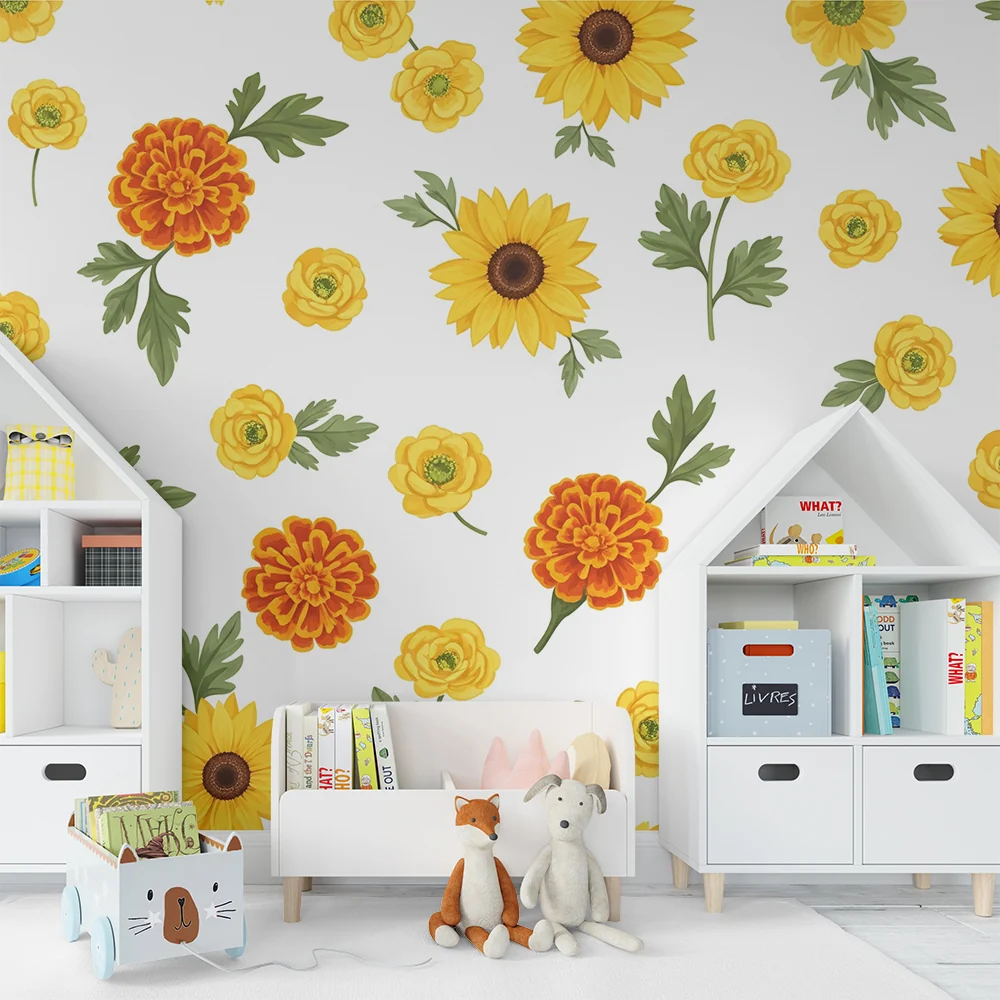 Nursery room wallpaper | Színes és napfényes virágok vidám hangulatú környezetért