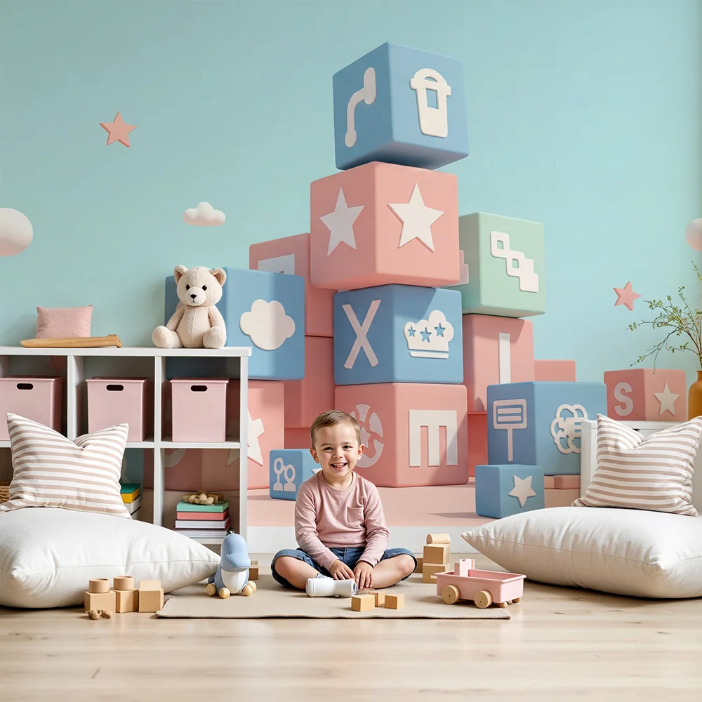 Nursery room wallpaper | Színes építőkockák vidám mintákkal