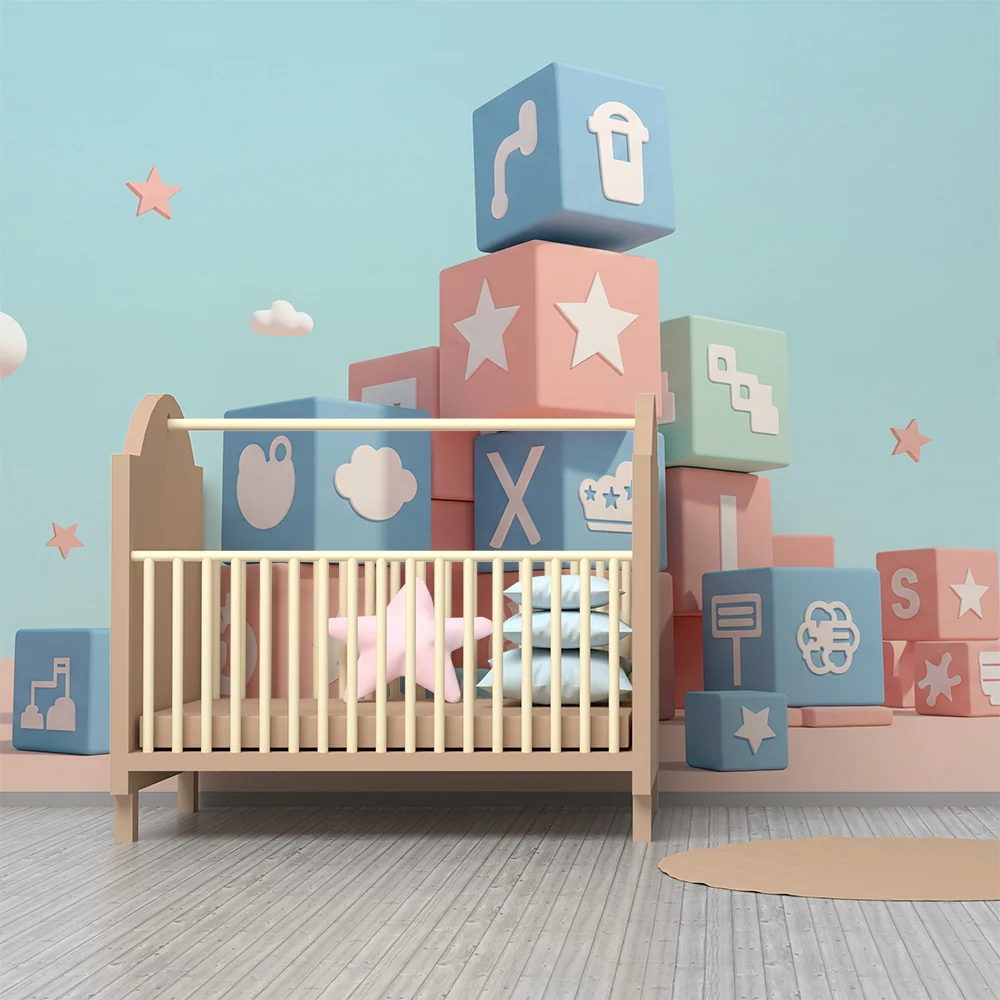 Nursery room wallpaper | Színes építőkockák vidám mintákkal