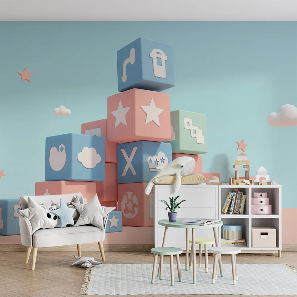 Nursery room wallpaper | Színes építőkockák vidám mintákkal