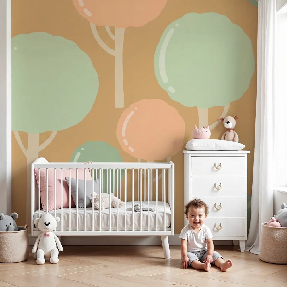 Nursery room wallpaper | Színes és puha fák