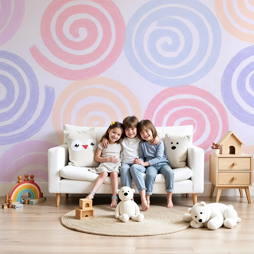 Nursery room wallpaper | Színes, puha és játékos spirálok