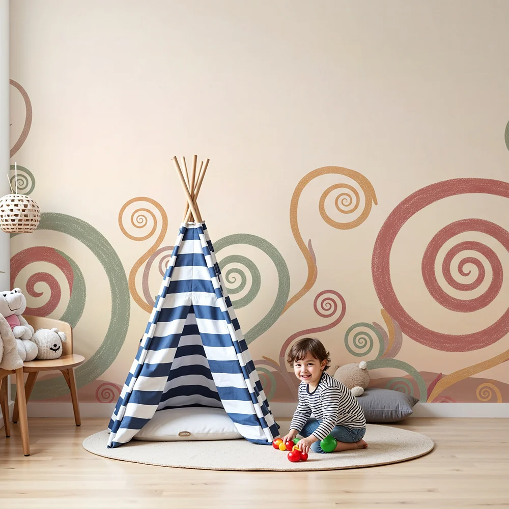 Nursery room wallpaper | Színes és puha spirálok nyugtató hangulathoz