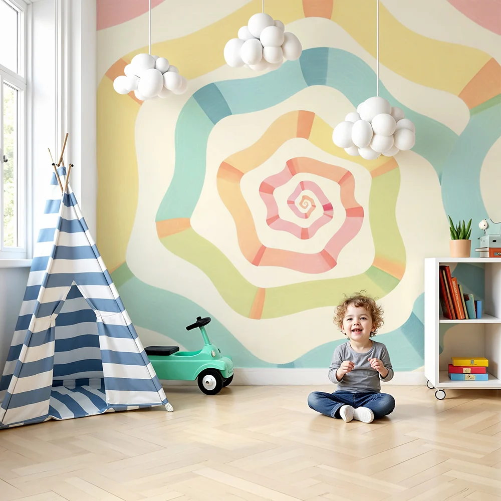 Nursery room wallpaper | Színes spirál puha és pasztell hullámokkal