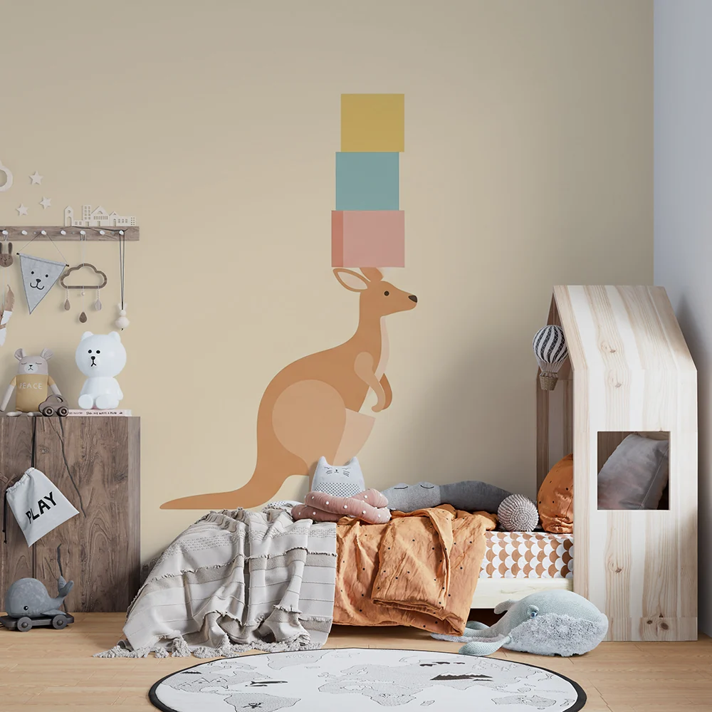 Nursery room wallpaper | Szórakoztató kenguru színes blokkokkal