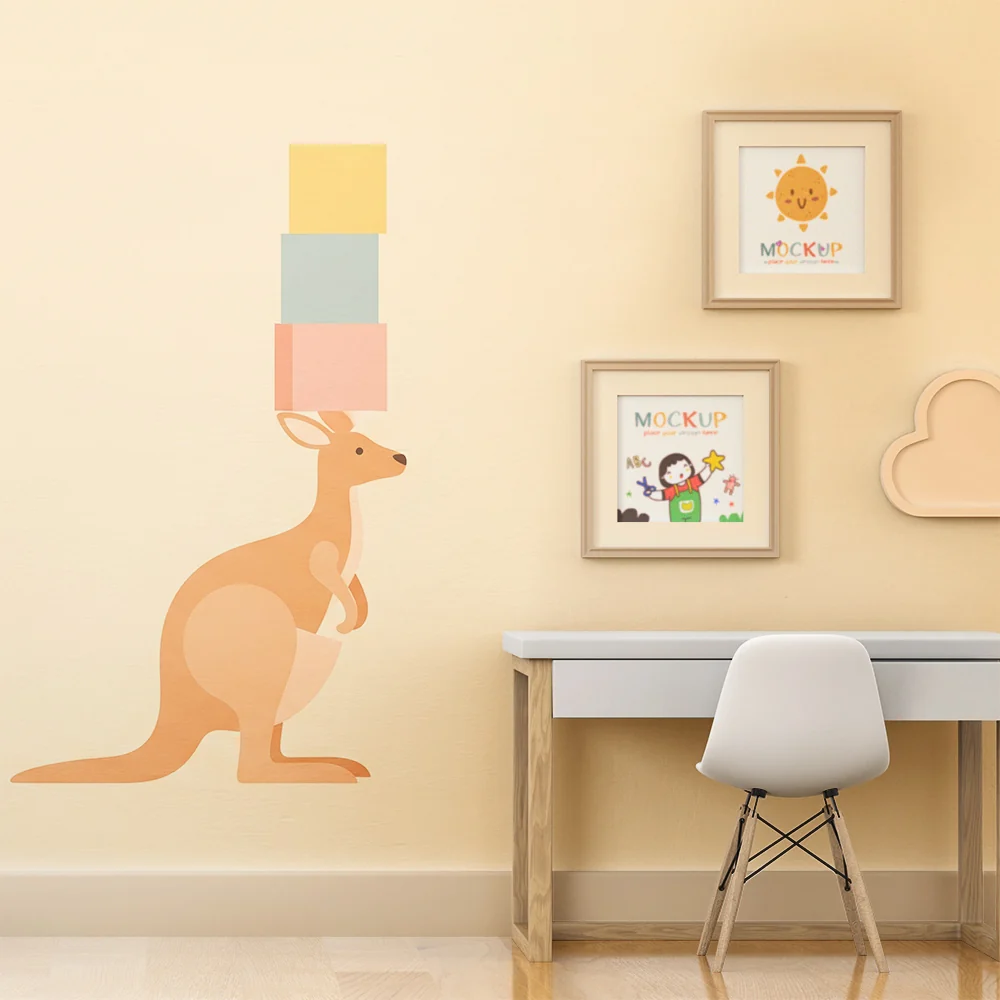 Nursery room wallpaper | Szórakoztató kenguru színes blokkokkal