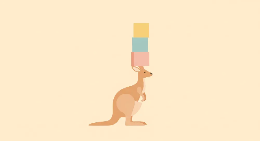 Nursery room wallpaper | Szórakoztató kenguru színes blokkokkal