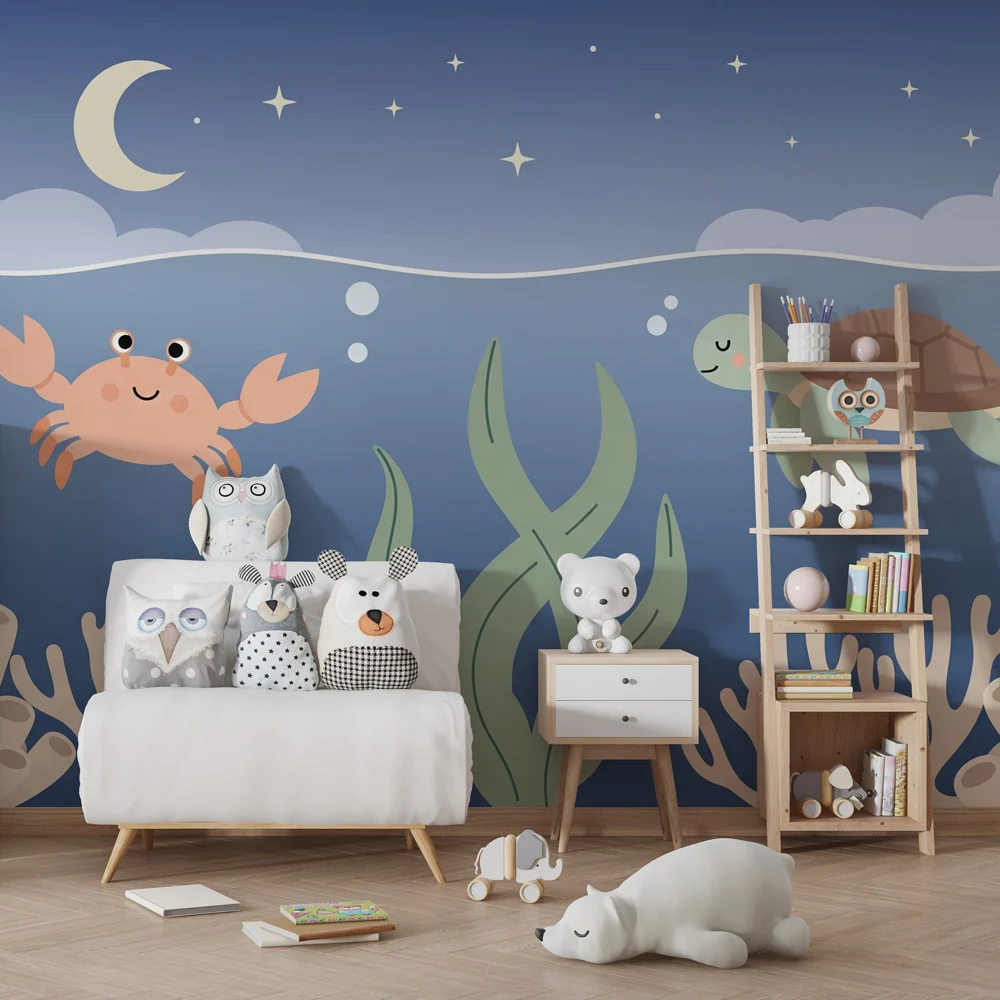Nursery room wallpaper | Tengeralattjárók rákkal és teknőssel