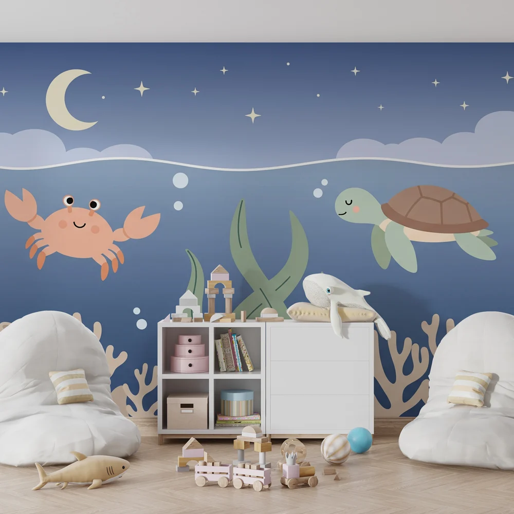 Nursery room wallpaper | Tengeralattjárók rákkal és teknőssel