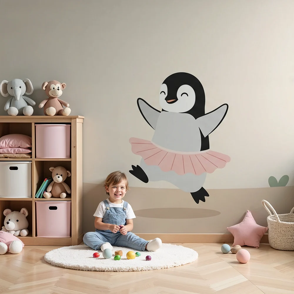 Nursery room wallpaper | Táncoló pingvin szoknyában