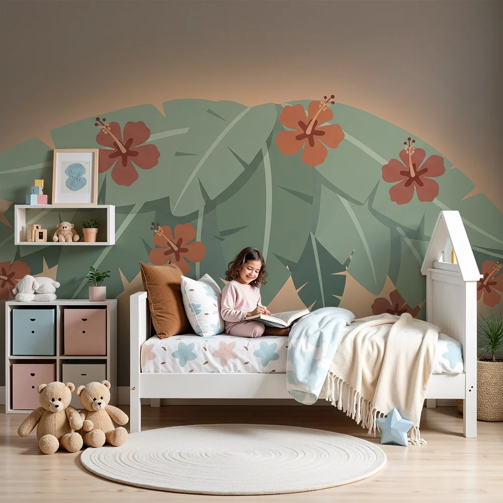 Nursery room wallpaper | Tropikus levelek és egzotikus virágok