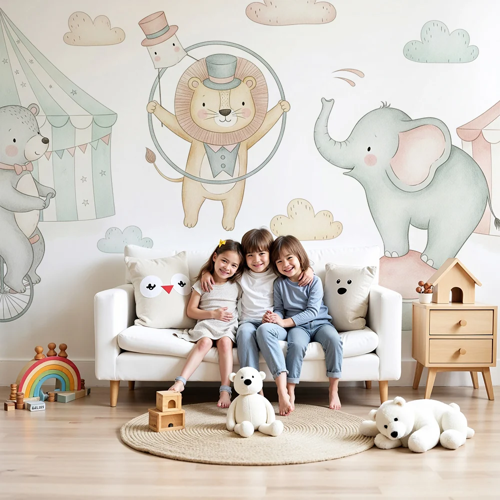 Nursery room wallpaper | Varázslatos cirkusz vidám állatokkal