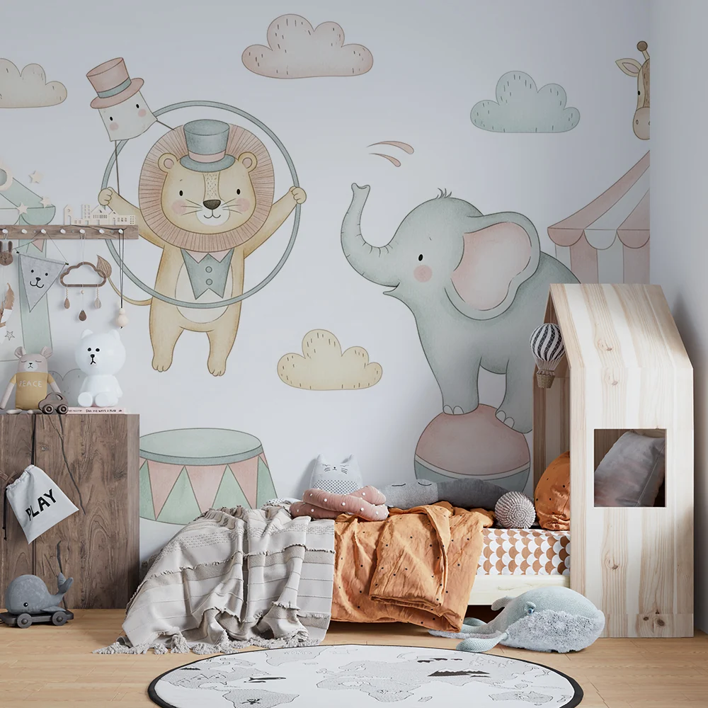 Nursery room wallpaper | Varázslatos cirkusz vidám állatokkal