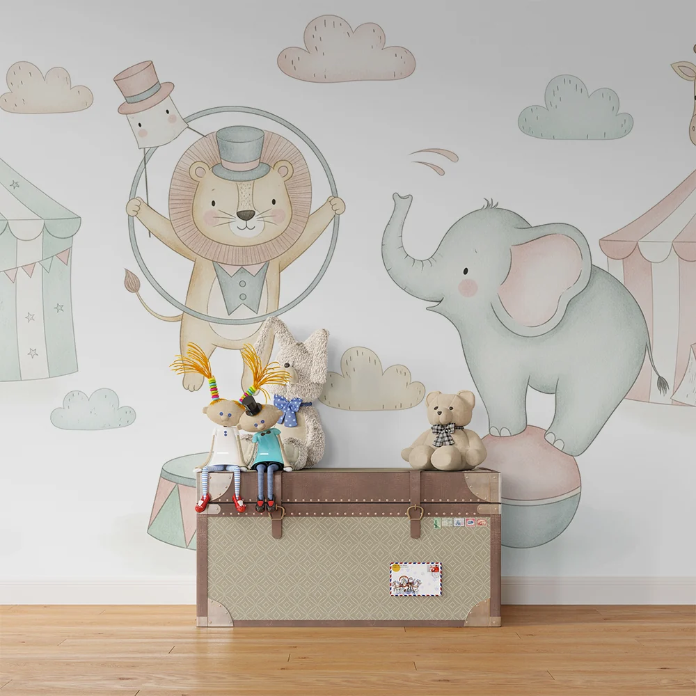 Nursery room wallpaper | Varázslatos cirkusz vidám állatokkal