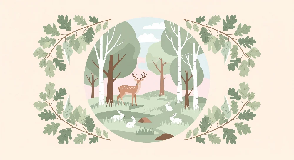 Nursery room wallpaper | Varázslatos erdő szarvasokkal és nyulakkal