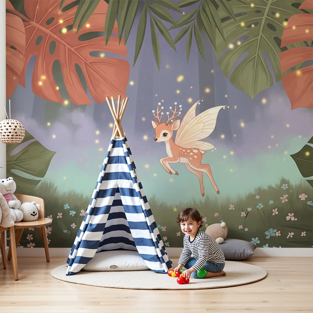 Nursery room wallpaper | Varázslatos kis őzike egy varázslatos dzsungelben