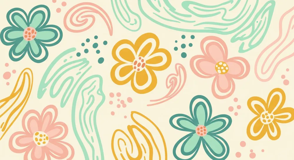 Nursery room wallpaper | Virágok és játékos motívumok