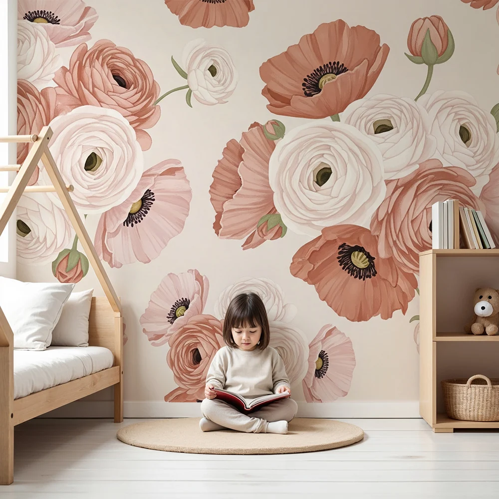 Nursery room wallpaper | Virágok lágy színekben