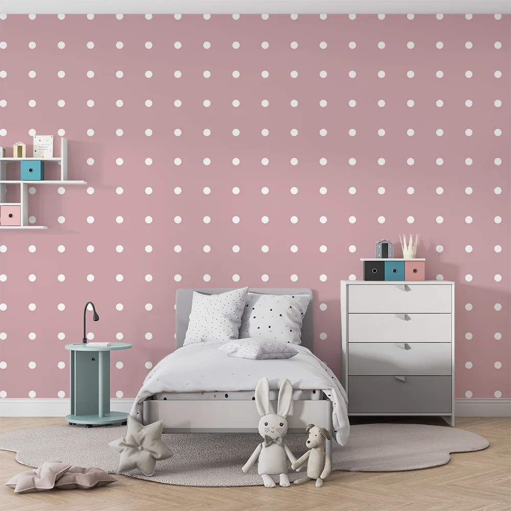 Nursery room wallpaper | White dots on pink background