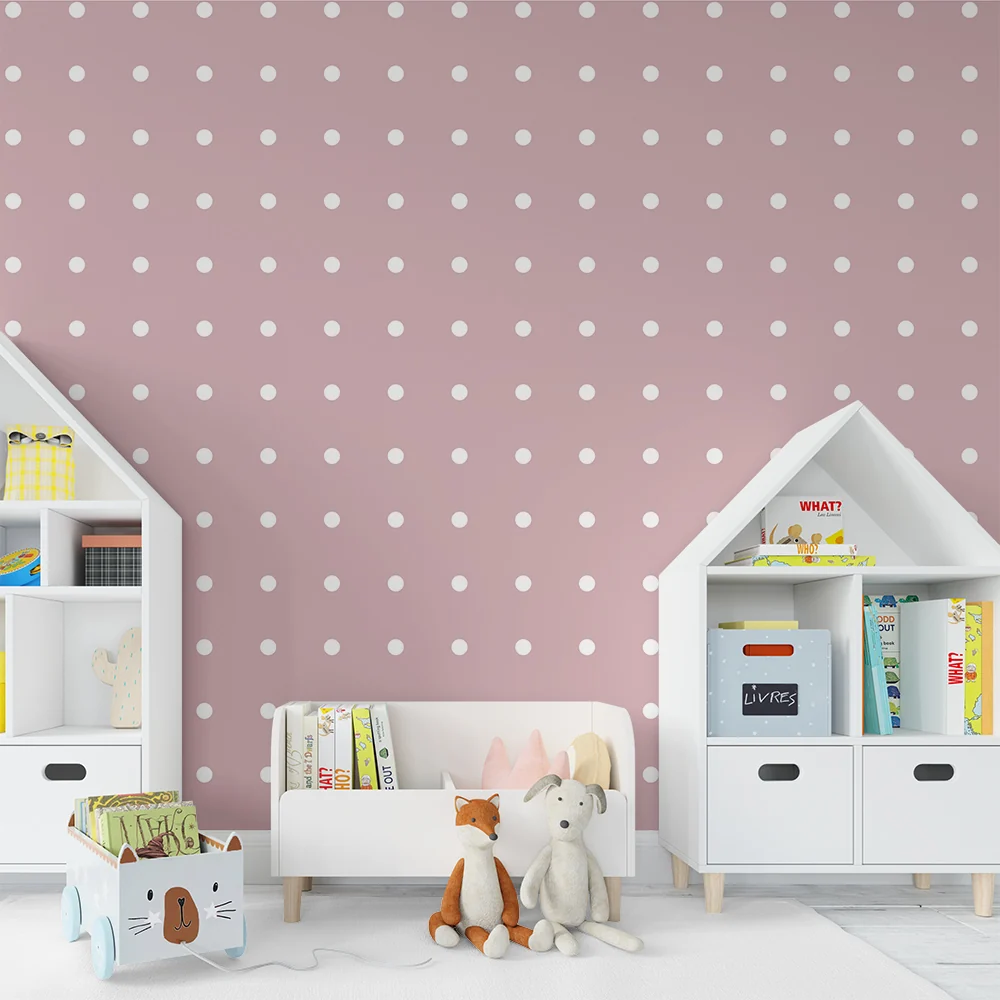 Nursery room wallpaper | White dots on pink background