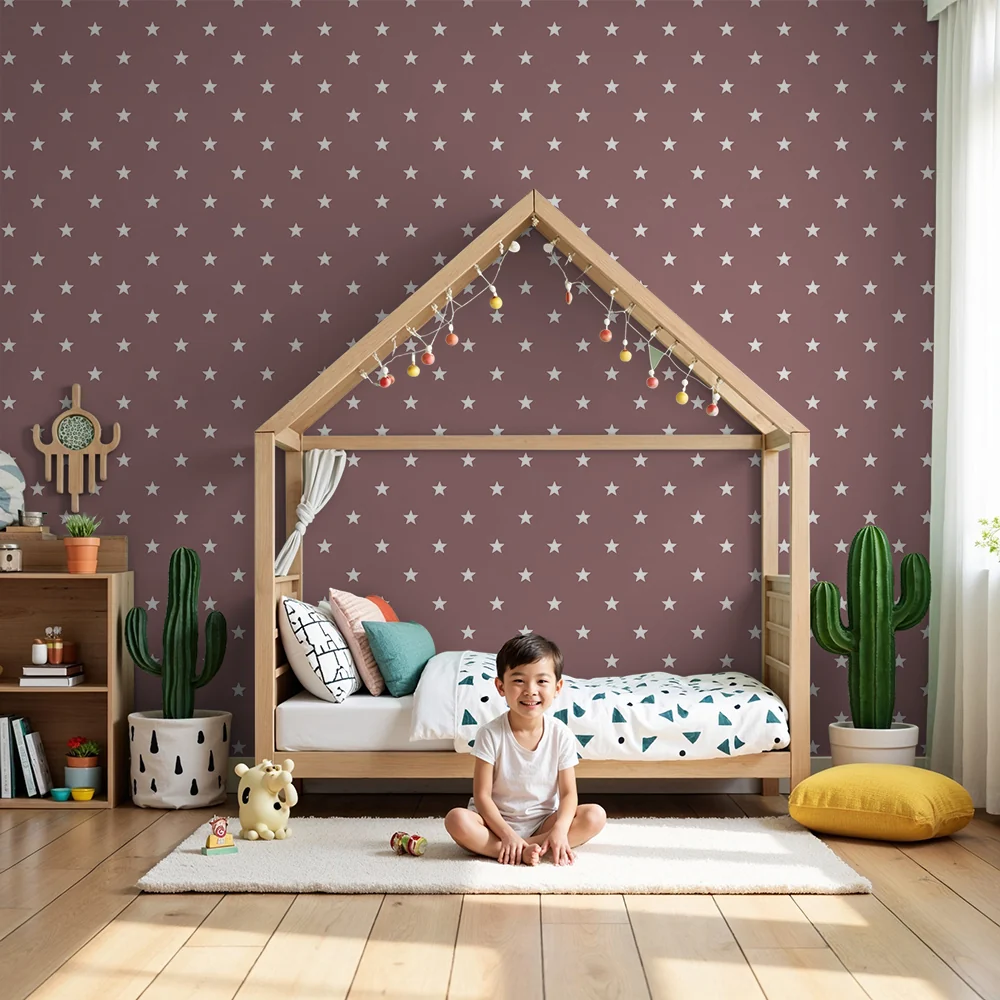 Nursery room wallpaper | White stars on powder pink background