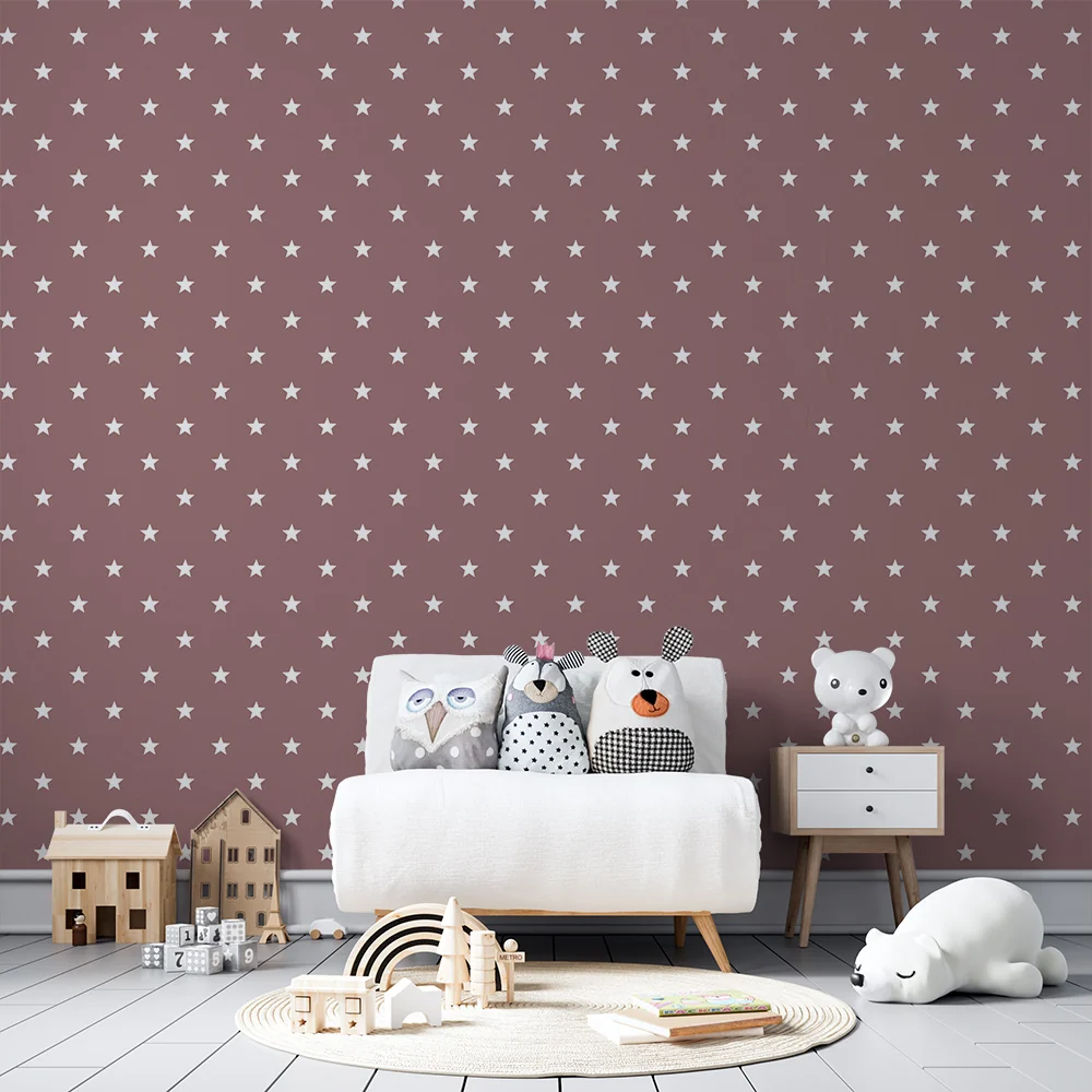 Nursery room wallpaper | White stars on powder pink background