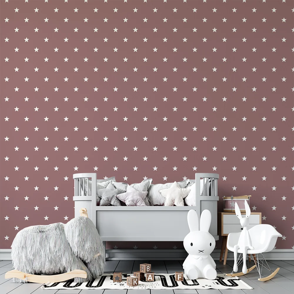Nursery room wallpaper | White stars on powder pink background