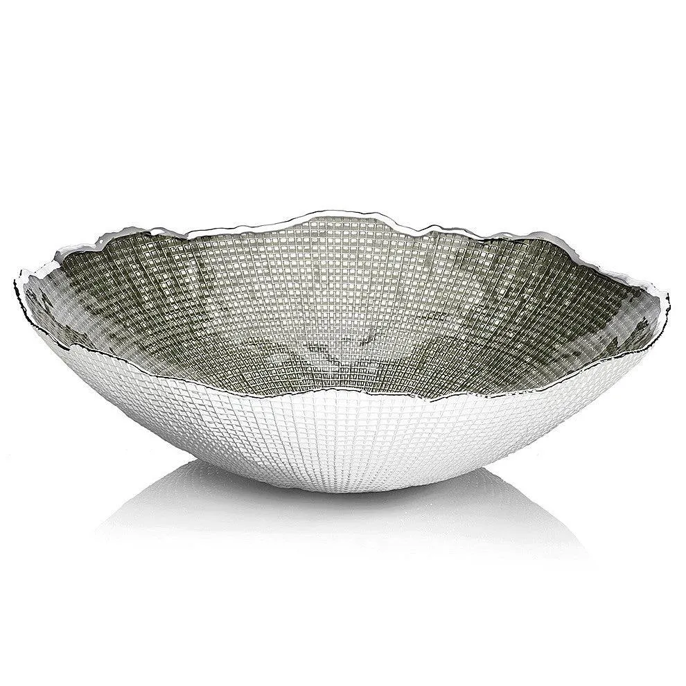 Ottaviani Infinity középső tál 31 cm magas, 8,5 cm zsálya zöld ezüstös üveg 800387V