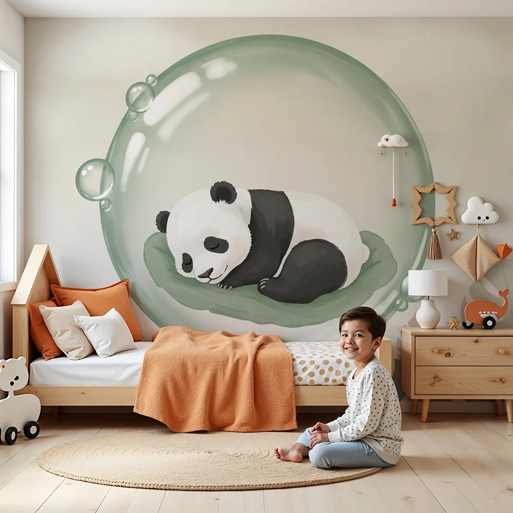 Papel de parede quarto bebê | Alvó panda egy buborékban