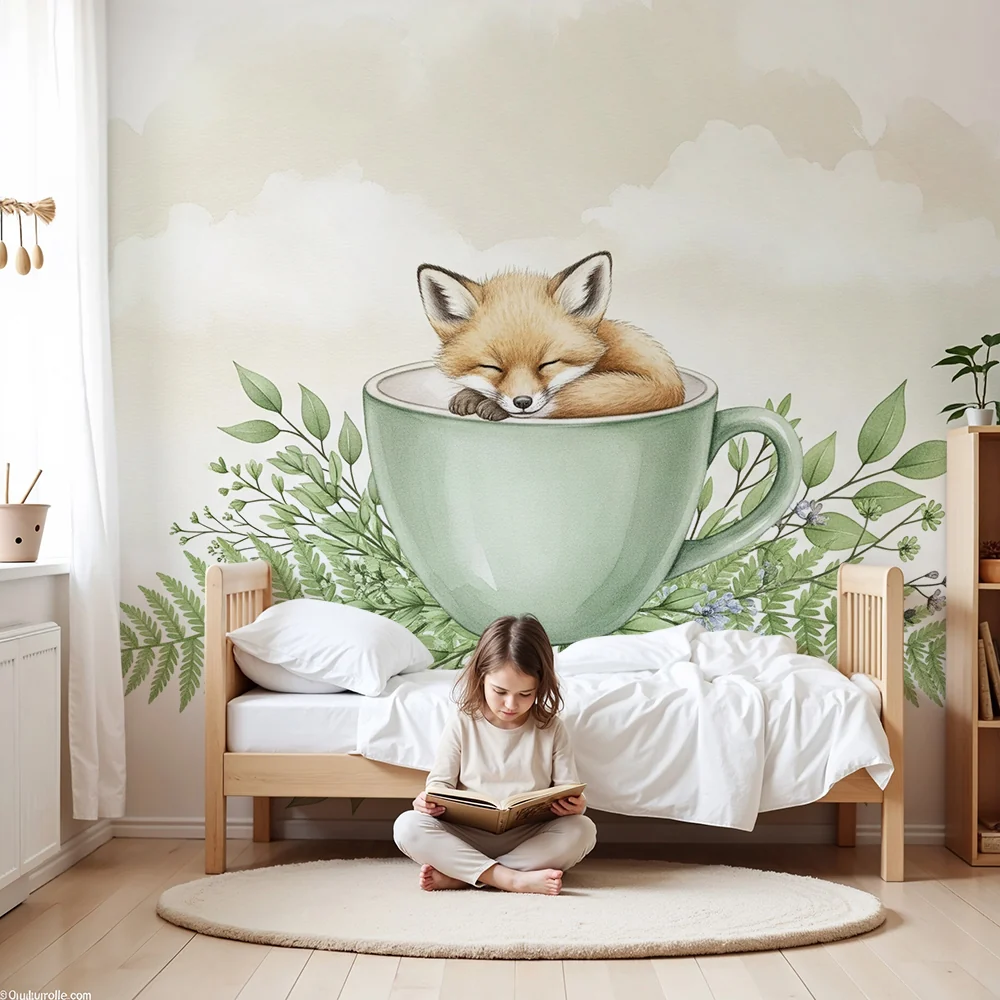 Papel de parede quarto bebê | Alvó róka egy csészében