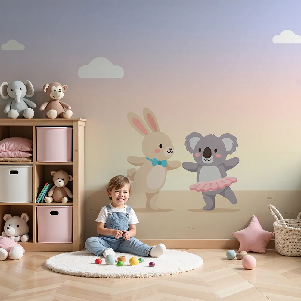 Papel de parede quarto bebê | Aranyos állatok táncolása