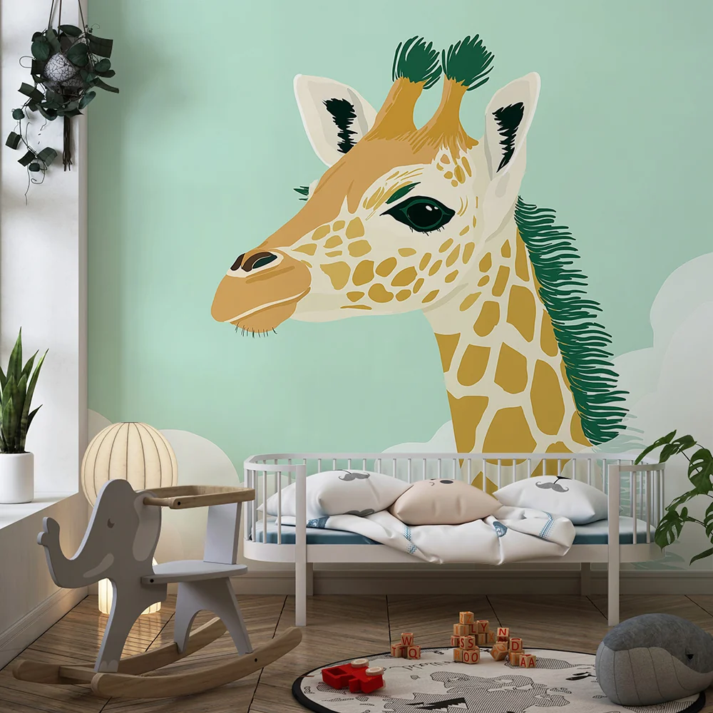 Papel de parede quarto bebê | Aranyos zsiráf felhők között