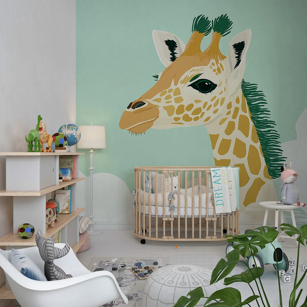 Papel de parede quarto bebê | Aranyos zsiráf felhők között