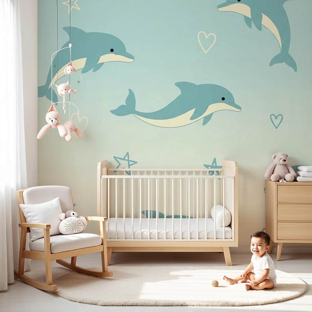 Papel de parede quarto bebê | Boldog delfinek és csillagok