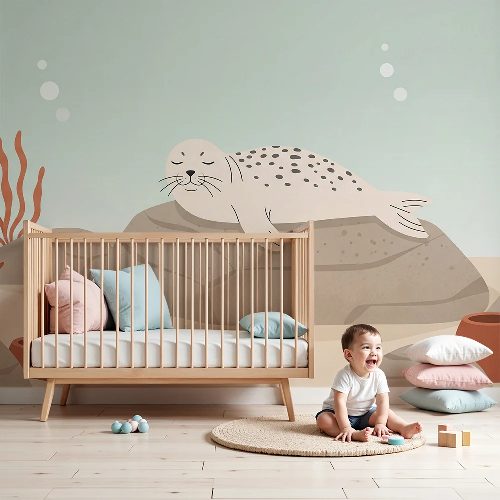 Papel de parede quarto bebê | Fóka aludt egy sziklán tenger fenekén