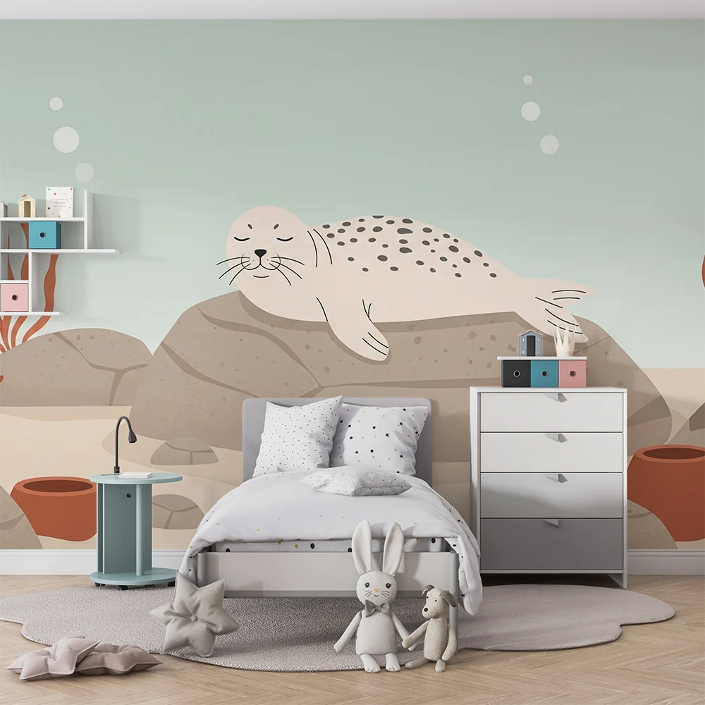 Papel de parede quarto bebê | Fóka aludt egy sziklán tenger fenekén