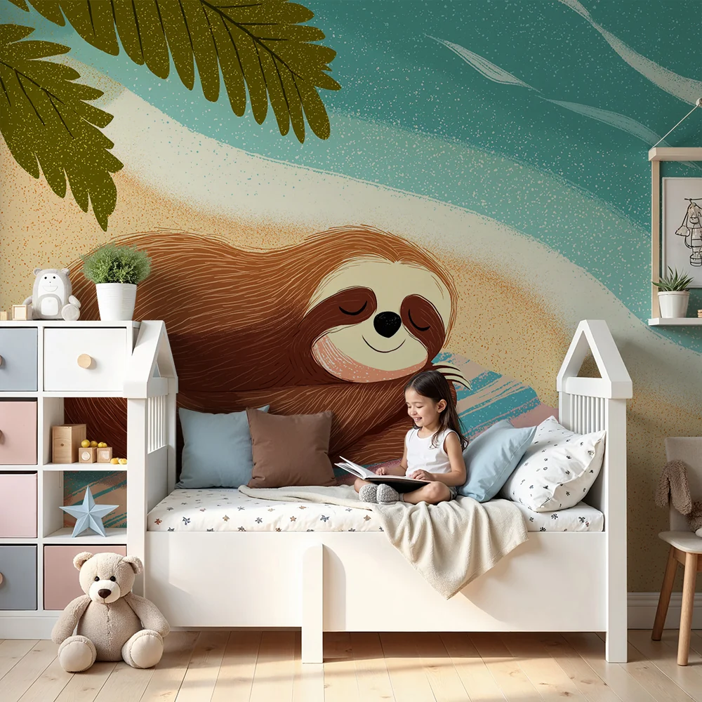 Papel de parede quarto bebê | Lusta pihen strandon pálmafákkal
