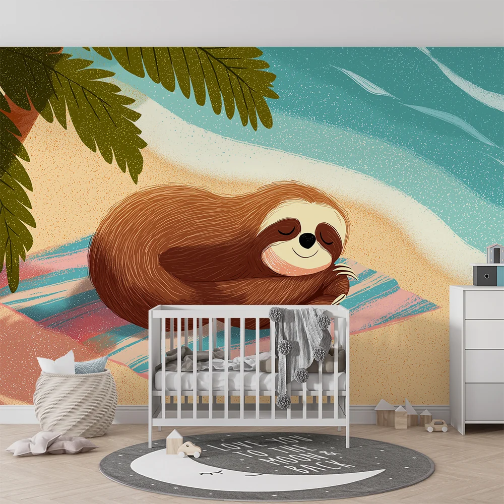 Papel de parede quarto bebê | Lusta pihen strandon pálmafákkal