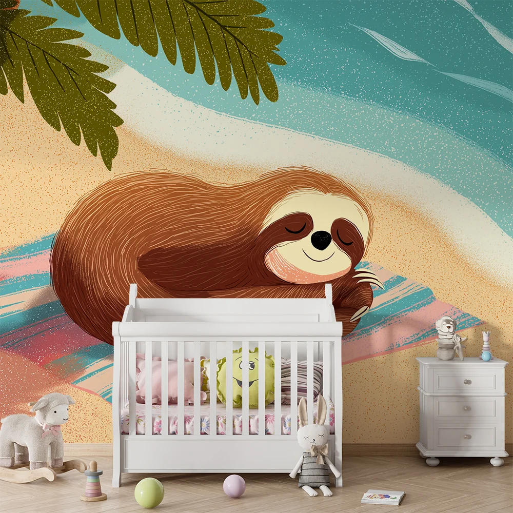 Papel de parede quarto bebê | Lusta pihen strandon pálmafákkal