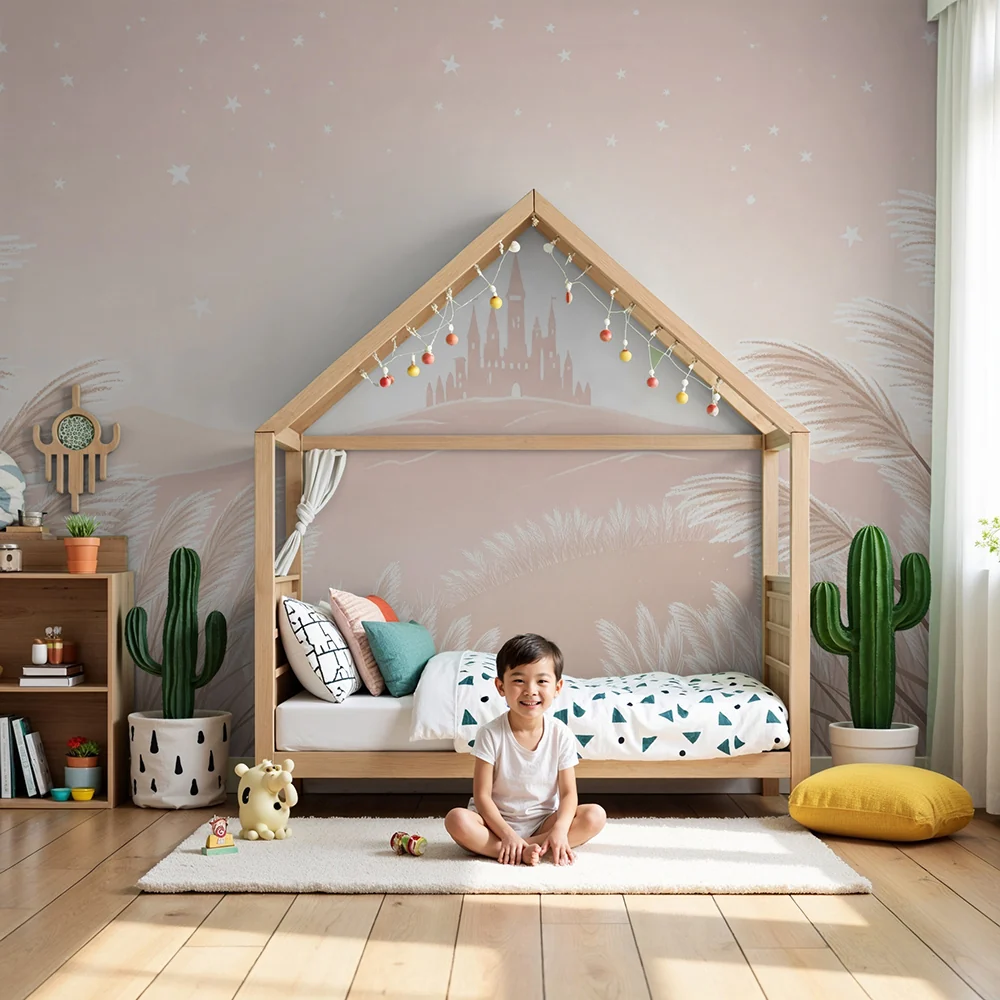 Papel de parede quarto bebê | Mesés kastély holdfényes éjjelen, finom fűszálakkal