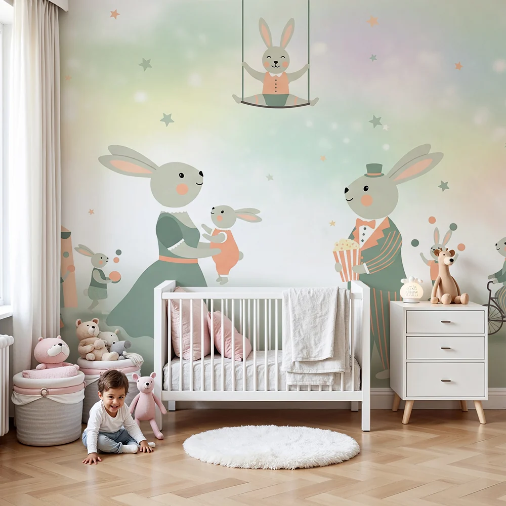 Papel de parede quarto bebê | Nyúl fesztivál cirkuszban