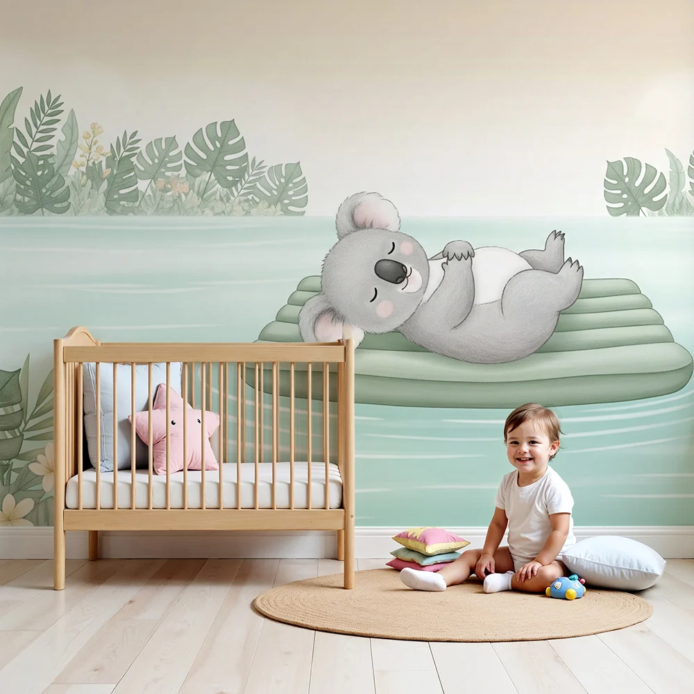 Papel de parede quarto bebê | Nyugodt koala egy tutajon