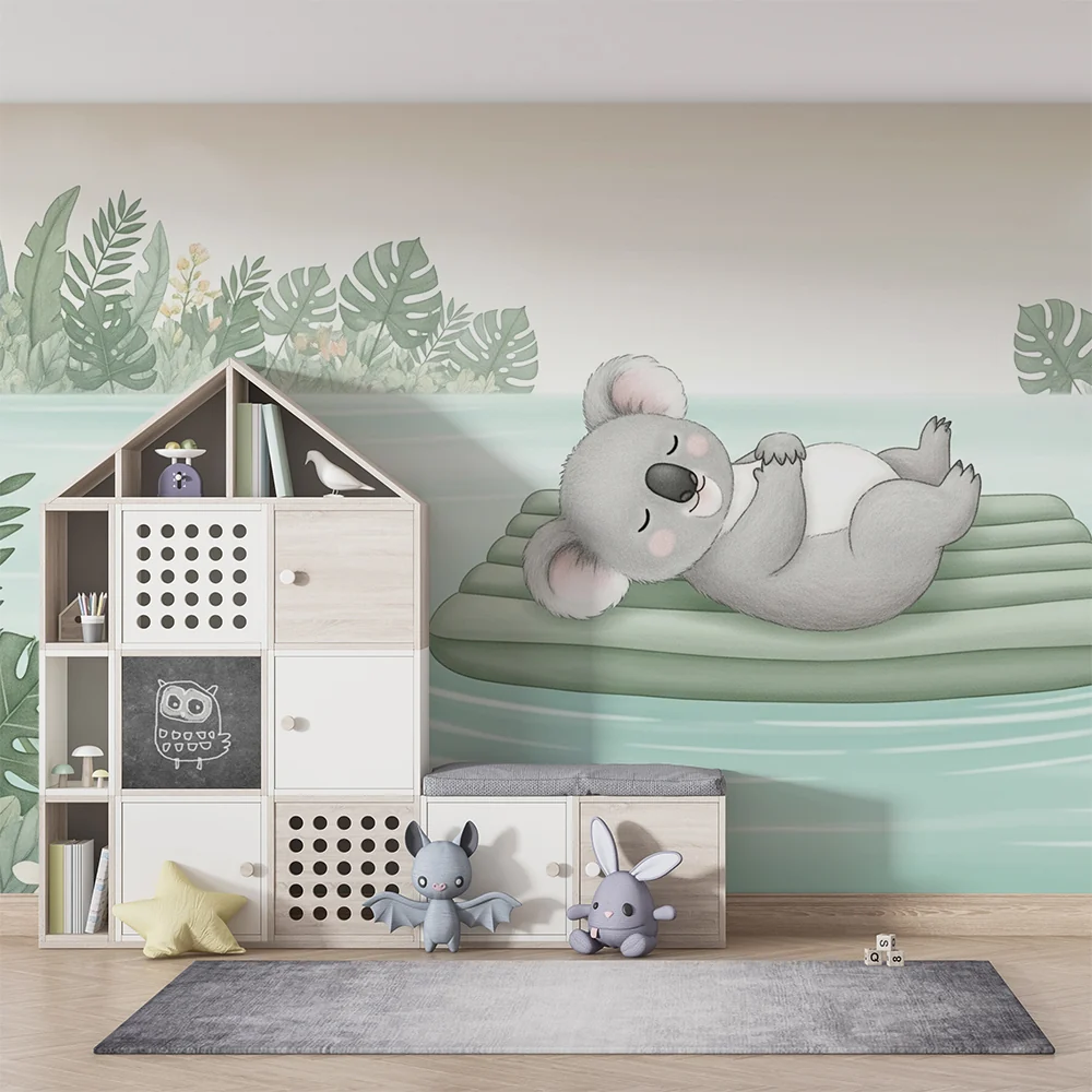 Papel de parede quarto bebê | Nyugodt koala egy tutajon